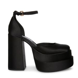 Charlize black satin platform mary jane heels